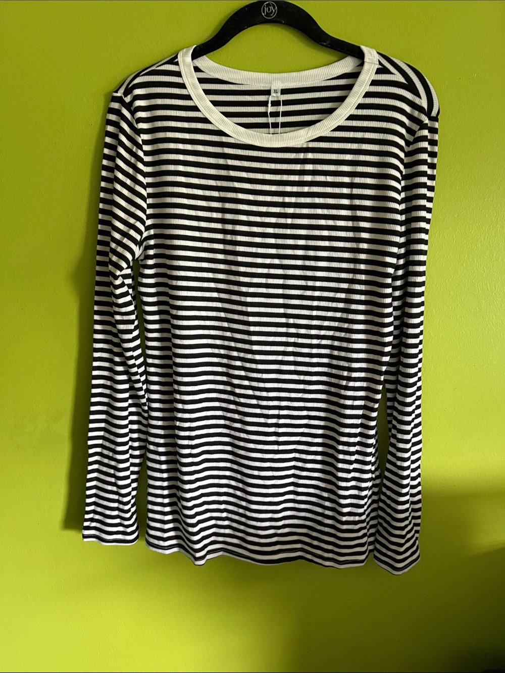 NWT Anrabess Black & White Stripe Crew Neck Stretch Long Sleeve Top Size XL